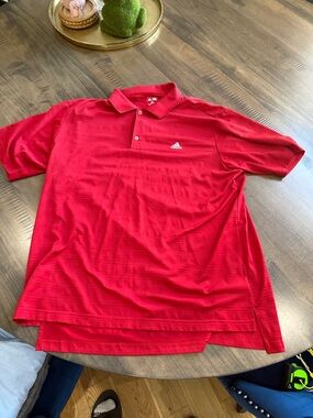 adidas Red Men’s Golf Polo with Subtle Textured Stripe
